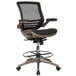 A black office chair with a black mesh seat and melrose gold frame.