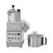 A Robot Coupe commercial food processor with a lid on a bowl.