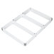 A white rectangular MFG Tray fiberglass sheet pan extender divided lengthwise with metal corners.