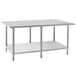 An Advance Tabco stainless steel work table with galvanized undershelf.