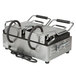 A Waring panini sandwich grill with two handles and a lid.