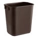 A brown plastic Continental rectangular trash can with a lid.