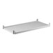 A white rectangular Cambro Camshelving Premium vented shelf with metal slats.