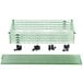 A Metroseal 3 wire shelf with green plastic clips and black plastic sleeves.