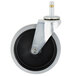 A black and white swivel stem caster with a metal wheel.