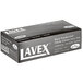 A black Lavex Pro box of black nitrile gloves with white text.