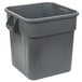 A gray plastic Continental Huskee trash can with a handle.