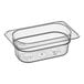 A clear Cambro plastic food pan with a lid.