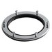 A circular stainless steel InSinkErator adapter ring with screws.