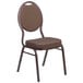 A Flash Furniture brown banquet chair with a brown patterned backrest and a copper vein metal frame.