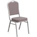 A Flash Furniture banquet chair with a gray dotted fabric cushion and silver frame.