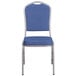 A blue Flash Furniture banquet chair with a silver metal frame.