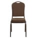 A Flash Furniture brown banquet chair with a copper metal frame and brown cushion.