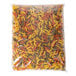 A 20 lb. bag of Costa Pasta Rainbow Tri-Color Rotini with multicolored pasta inside.