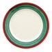 A white Portofino plate with a red and green border.