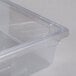 A Rubbermaid clear polycarbonate food storage box with a clear lid.