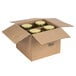 A white cardboard box containing four B&G San Del 1 gallon jars of cut sweet peppers.