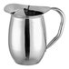 An Acopa stainless steel pitcher with a handle.