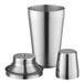 An Acopa stainless steel cobbler cocktail shaker set.