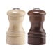 A wooden pepper shaker with a metal cap on top.