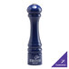 A cobalt blue salt and pepper shaker with the word "selta" on it.