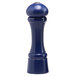 A cobalt blue salt and pepper shaker with a black handle.