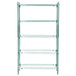 A green Metro Super Erecta wire shelving unit with four shelves.