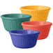 A group of assorted colored fluted melamine ramekins.