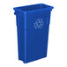 A blue rectangular slim recycle bin with a recycling symbol on the front.