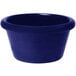 A close-up of a cobalt blue melamine ramekin.