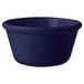 A cobalt blue melamine ramekin with a white background.