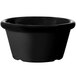 A black smooth melamine ramekin on a white background.