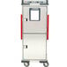 A silver stainless steel Metro C5 T-Series holding cabinet with wheels.