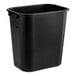 A black Rubbermaid rectangular plastic wastebasket with a lid.