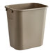 A beige Rubbermaid rectangular wastebasket.
