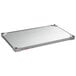 A silver rectangular Metro flat galvanized shelf.