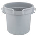 A gray plastic bucket with a handle.