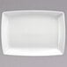 A white rectangular porcelain platter with a white rim.