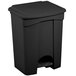 A black plastic Lavex rectangular step-on trash can.