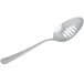 A Mercer Culinary stainless steel plating spoon with a slotted handle.