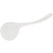 A white plastic ladle with a bamboo handle.