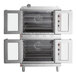 A Cooking Performance Group double deck convection oven with doors on each oven.