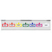 A row of colorful tags on a wire grid with red, yellow, green, and pink tags.