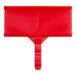 A red plastic label holder with a clip on a white background.