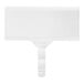 A clear plastic rectangular label holder with a white clip.