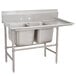 An Advance Tabco stainless steel 2-bowl sink with one drainboard.