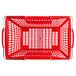 A red Regency shopping basket with handles and holes.