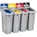 A white Rubbermaid Slim Jim recycling lid with a red recycle sign.