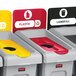 A close-up of a red and grey Rubbermaid Slim Jim recycling lid insert.