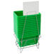 A stack of Regency green plastic baskets with a white sign holder.